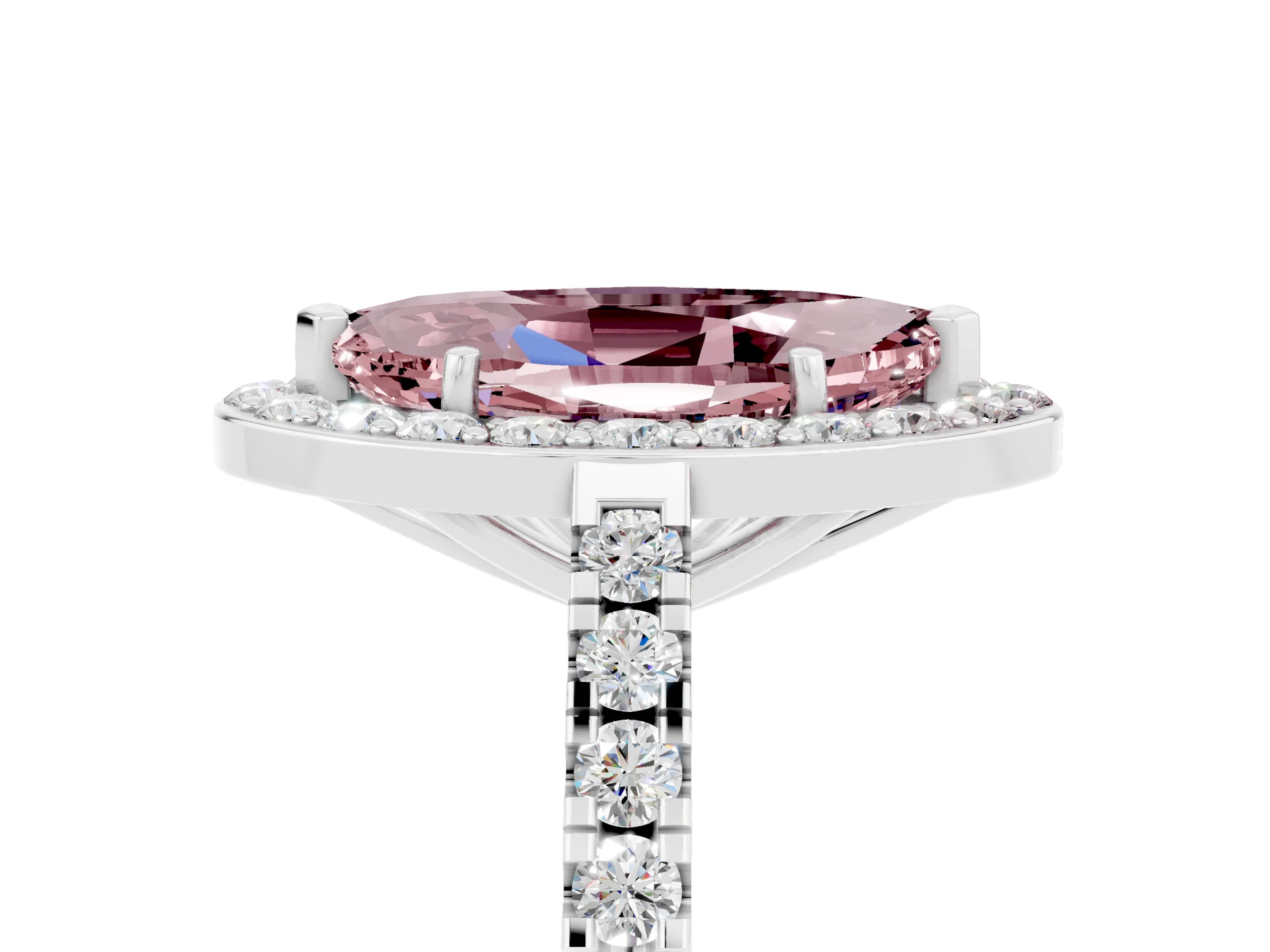 White gold Marquise Cut Halo Diamond Ring with Pavé Band and Three-Prong Setting_5