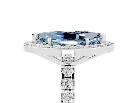 White gold Marquise Cut Halo Diamond Ring with Pavé Band and Three-Prong Setting_5