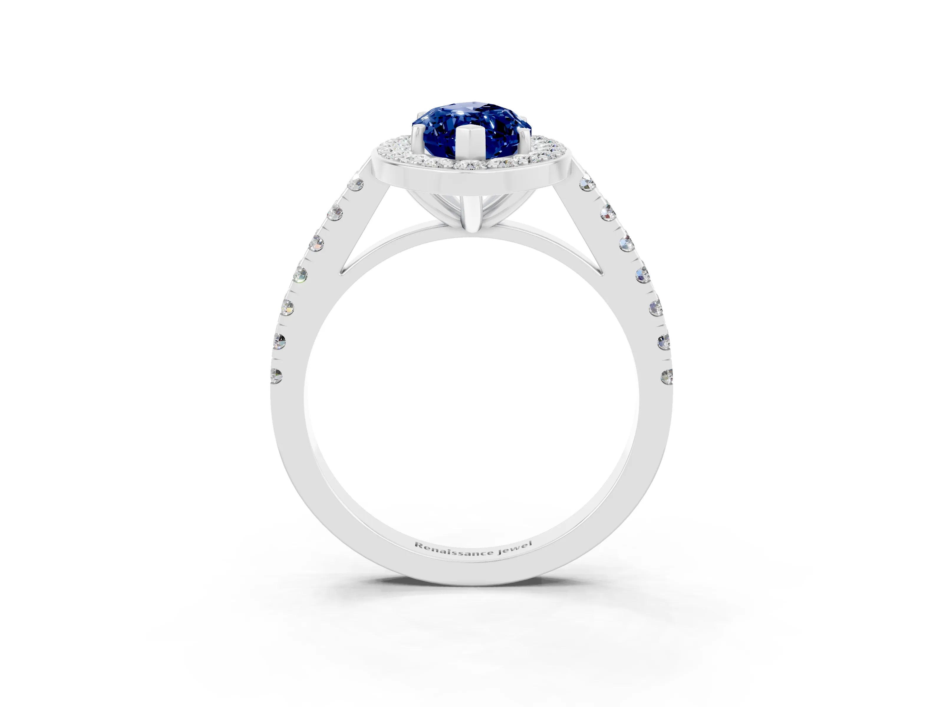 White gold Marquise Cut Halo Diamond Ring with Pavé Band and Three-Prong Setting_9