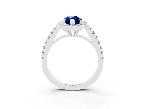 White gold Marquise Cut Halo Diamond Ring with Pavé Band and Three-Prong Setting_9