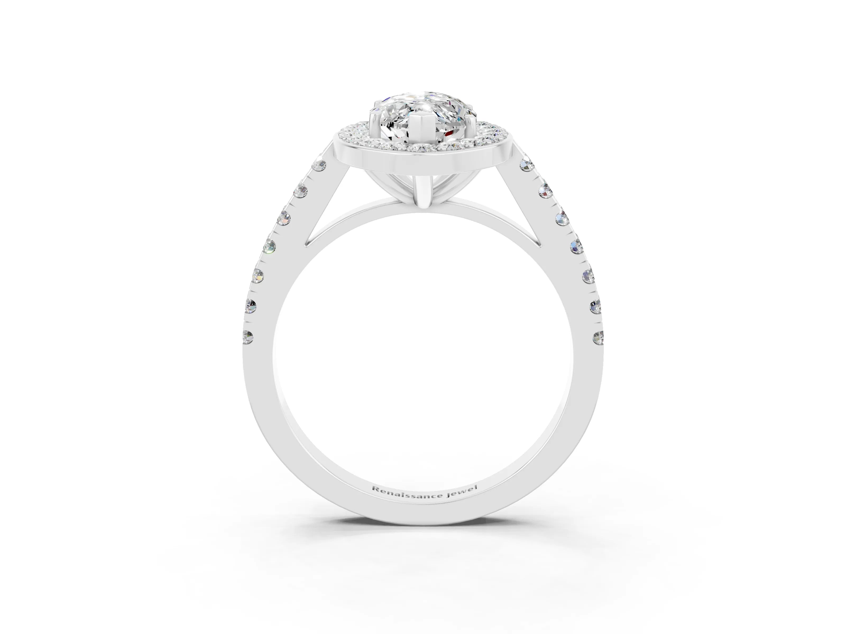 White gold Marquise Cut Halo Diamond Ring with Pavé Band and Three-Prong Setting_9
