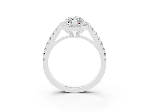 White gold Marquise Cut Halo Diamond Ring with Pavé Band and Three-Prong Setting_9