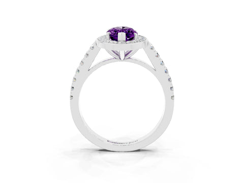White gold Marquise Cut Halo Diamond Ring with Pavé Band and Three-Prong Setting_9