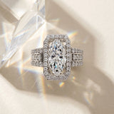 White gold Marquise Cut Halo Diamond Ring with Round  Split Shank and Prong Setting_397