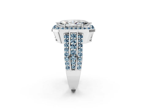 White gold Marquise Cut Halo Diamond Ring with Round with Aquamarine side stone Split Shank and Prong Setting_14