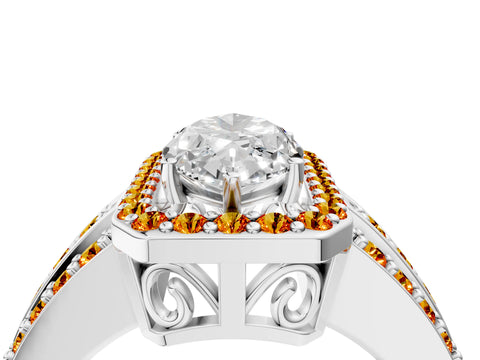 White gold Marquise Cut Halo Diamond Ring with Round with Citrine side stone Split Shank and Prong Setting_16