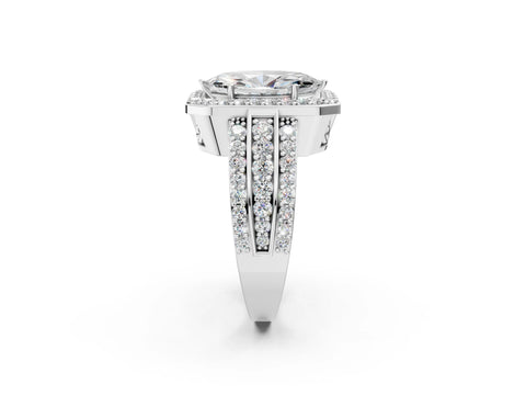 White gold Marquise Cut Halo Diamond Ring with Round with Moissanite side stone Split Shank and Prong Setting_26