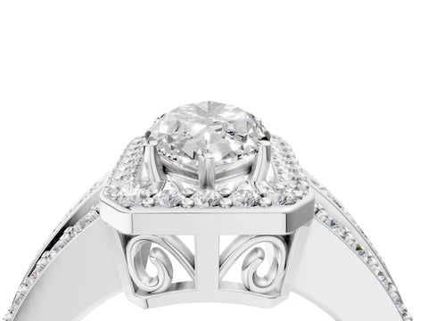 White gold Marquise Cut Halo Diamond Ring with Round with Moissanite side stone Split Shank and Prong Setting_52