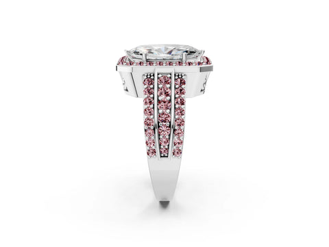 White gold Marquise Cut Halo Diamond Ring with Round with Morganite side stone Split Shank and Prong Setting_26