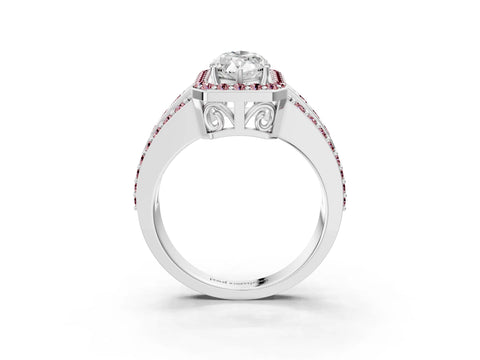 White gold Marquise Cut Halo Diamond Ring with Round with Morganite side stone Split Shank and Prong Setting_27