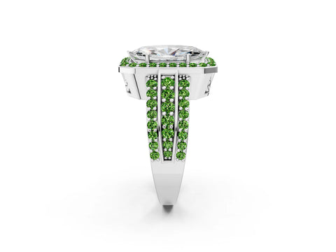 White gold Marquise Cut Halo Diamond Ring with Round with Peridot side stone Split Shank and Prong Setting_14