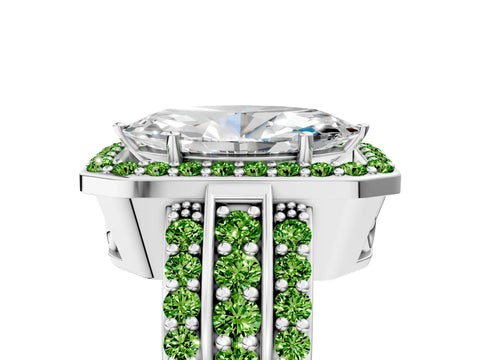 White gold Marquise Cut Halo Diamond Ring with Round with Peridot side stone Split Shank and Prong Setting_17