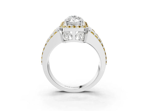 White gold Marquise Cut Halo Diamond Ring with Round with Yellow Sapphire side stone Split Shank and Prong Setting_27