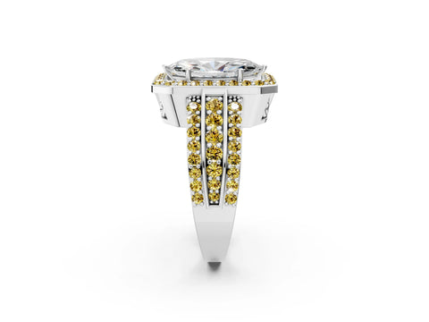 White gold Marquise Cut Halo Diamond Ring with Round with Yellow Sapphire side stone Split Shank and Prong Setting_38