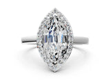 White gold Marquise Cut Halo Diamond Ring with Solitaire Band and Prong Setting_7