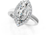 White gold Marquise Cut Halo Diamond Ring with Solitaire Band and Prong Setting_8