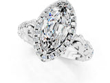 White gold Marquise Cut Halo Diamond Solitaire with Filigree Band and Four-Prong Setting_1