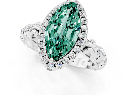 White gold Marquise Cut Halo Diamond Solitaire with Filigree Band and Four-Prong Setting_1