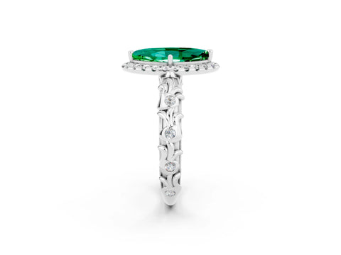 White gold Marquise Cut Halo Diamond Solitaire with Filigree Band and Four-Prong Setting_2