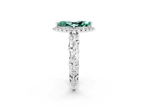 White gold Marquise Cut Halo Diamond Solitaire with Filigree Band and Four-Prong Setting_2