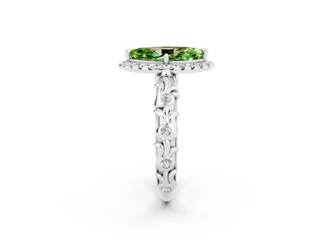 White gold Marquise Cut Halo Diamond Solitaire with Filigree Band and Four-Prong Setting_2