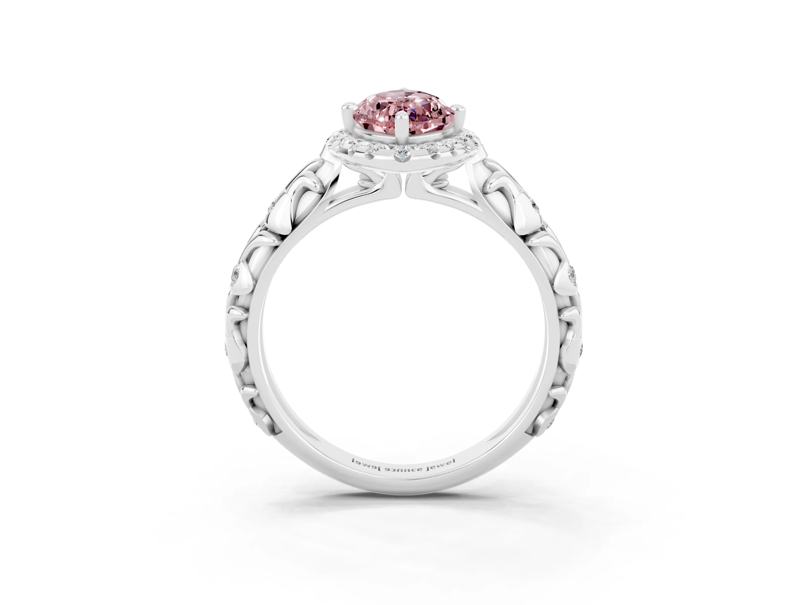 White gold Marquise Cut Halo Diamond Solitaire with Filigree Band and Four-Prong Setting_3