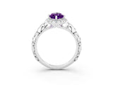 White gold Marquise Cut Halo Diamond Solitaire with Filigree Band and Four-Prong Setting_3