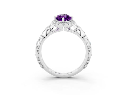 White gold Marquise Cut Halo Diamond Solitaire with Filigree Band and Four-Prong Setting_3