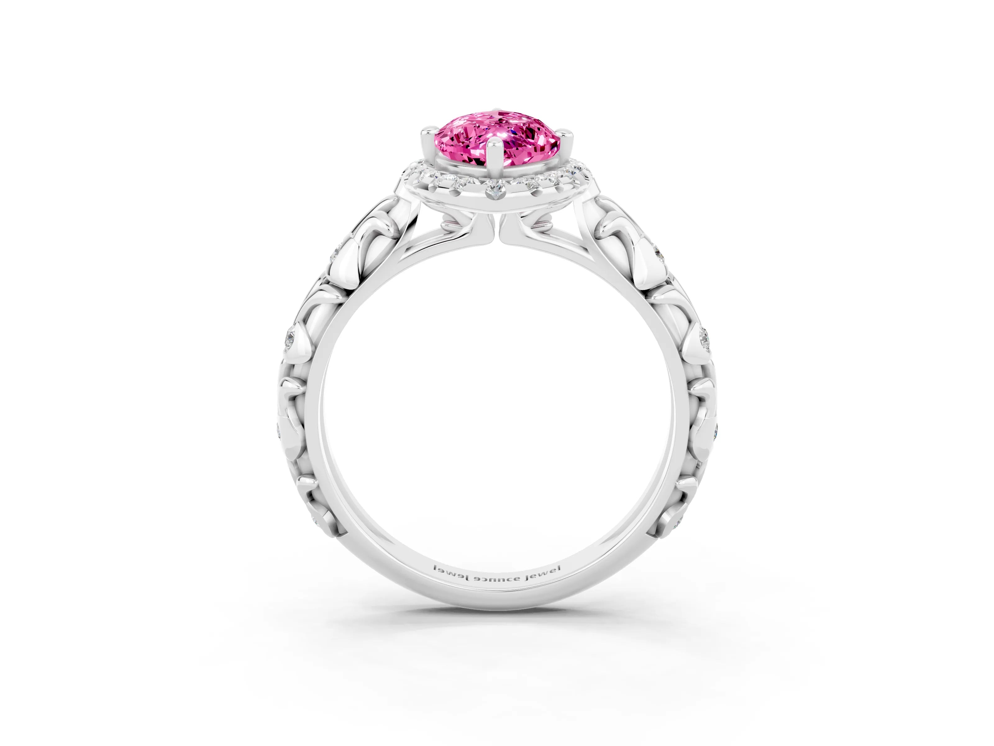 White gold Marquise Cut Halo Diamond Solitaire with Filigree Band and Four-Prong Setting_3