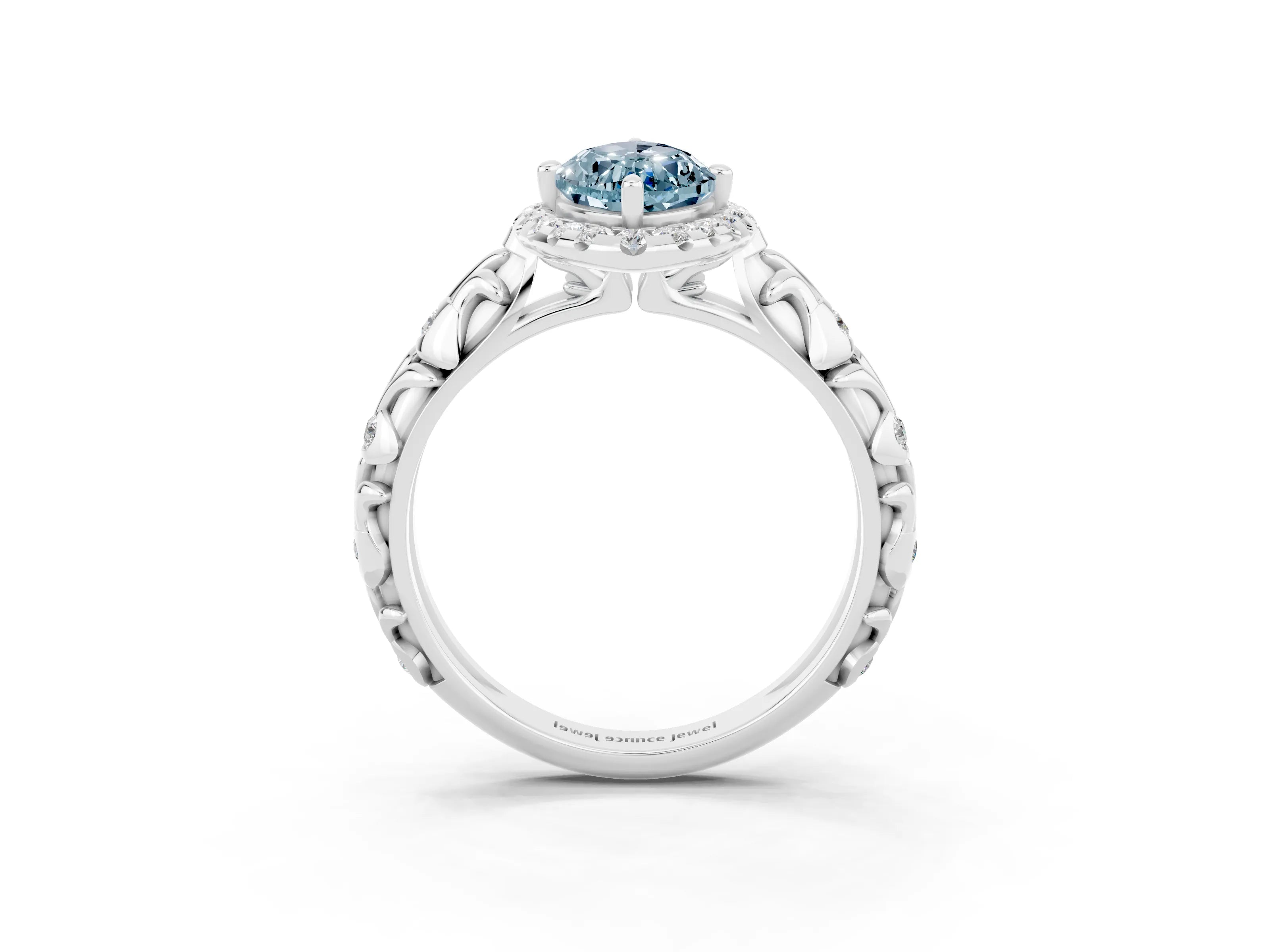 White gold Marquise Cut Halo Diamond Solitaire with Filigree Band and Four-Prong Setting_3