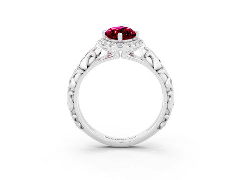 White gold Marquise Cut Halo Diamond Solitaire with Filigree Band and Four-Prong Setting_3