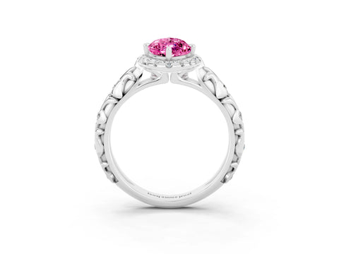 White gold Marquise Cut Halo Diamond Solitaire with Filigree Band and Four-Prong Setting_3