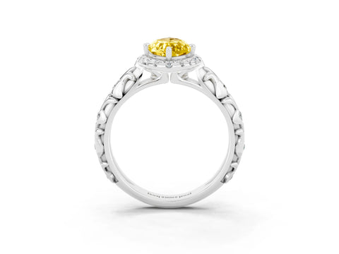 White gold Marquise Cut Halo Diamond Solitaire with Filigree Band and Four-Prong Setting_3