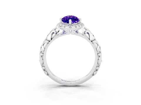 White gold Marquise Cut Halo Diamond Solitaire with Filigree Band and Four-Prong Setting_3