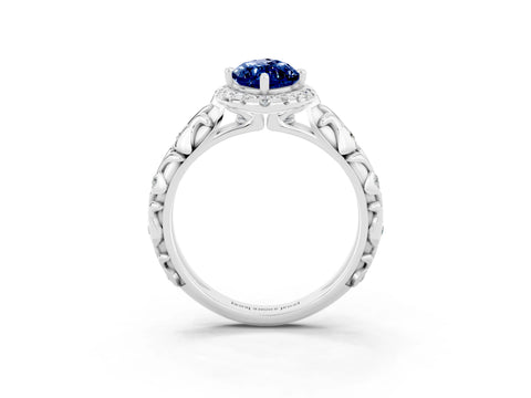 White gold Marquise Cut Halo Diamond Solitaire with Filigree Band and Four-Prong Setting_3