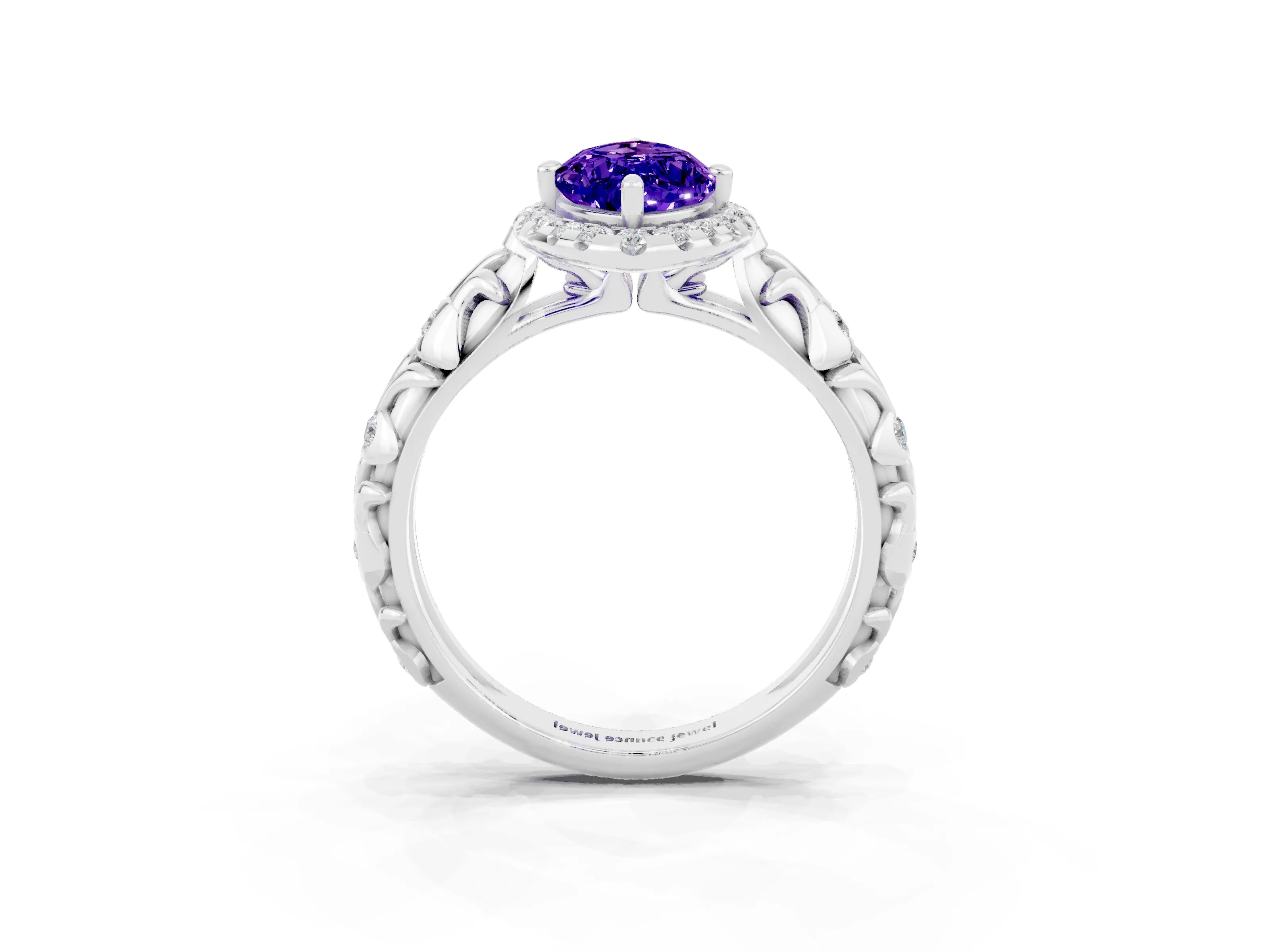 White gold Marquise Cut Halo Diamond Solitaire with Filigree Band and Four-Prong Setting_3