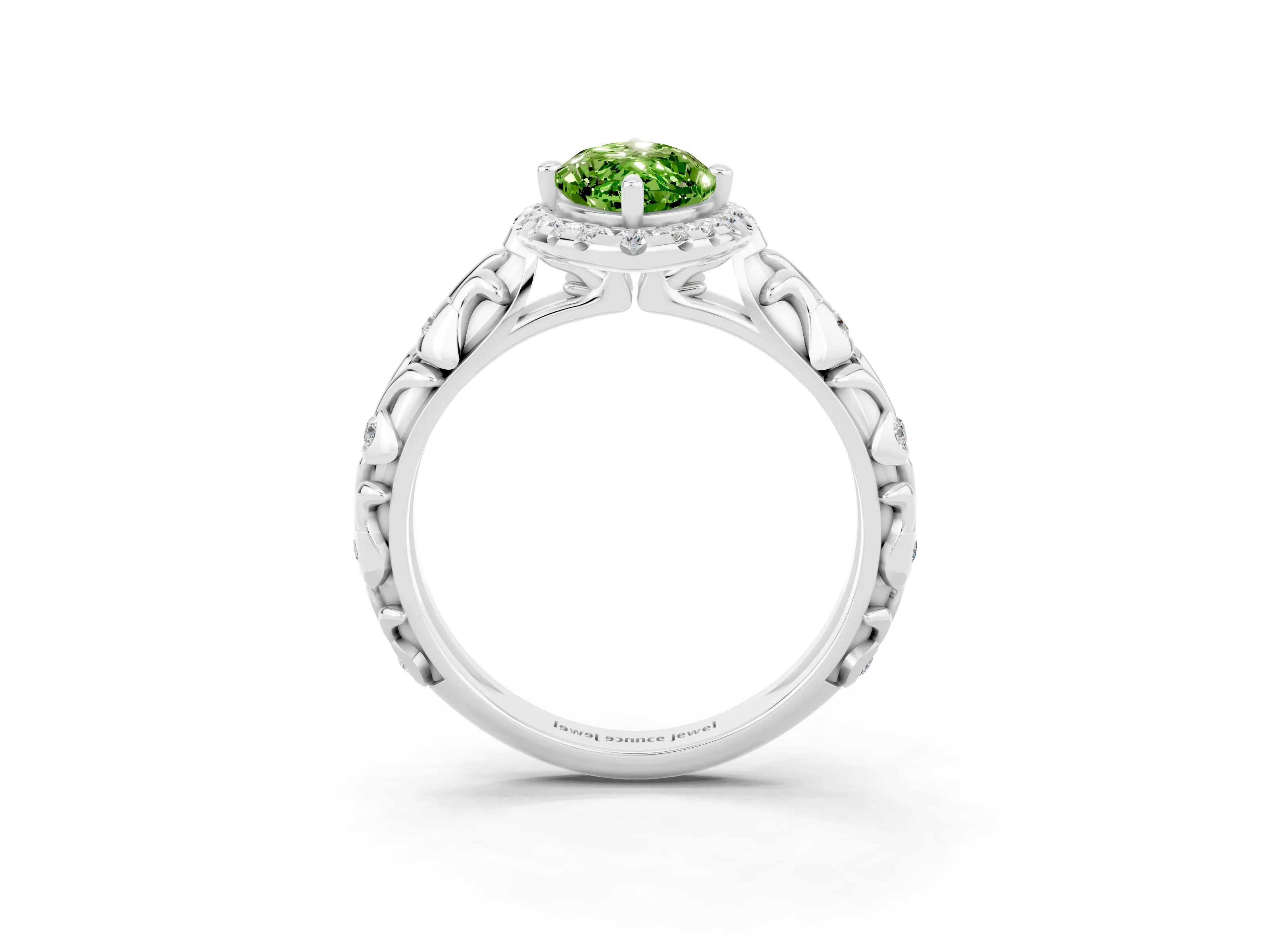 White gold Marquise Cut Halo Diamond Solitaire with Filigree Band and Four-Prong Setting_3