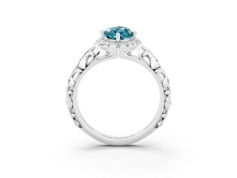 White gold Marquise Cut Halo Diamond Solitaire with Filigree Band and Four-Prong Setting_3