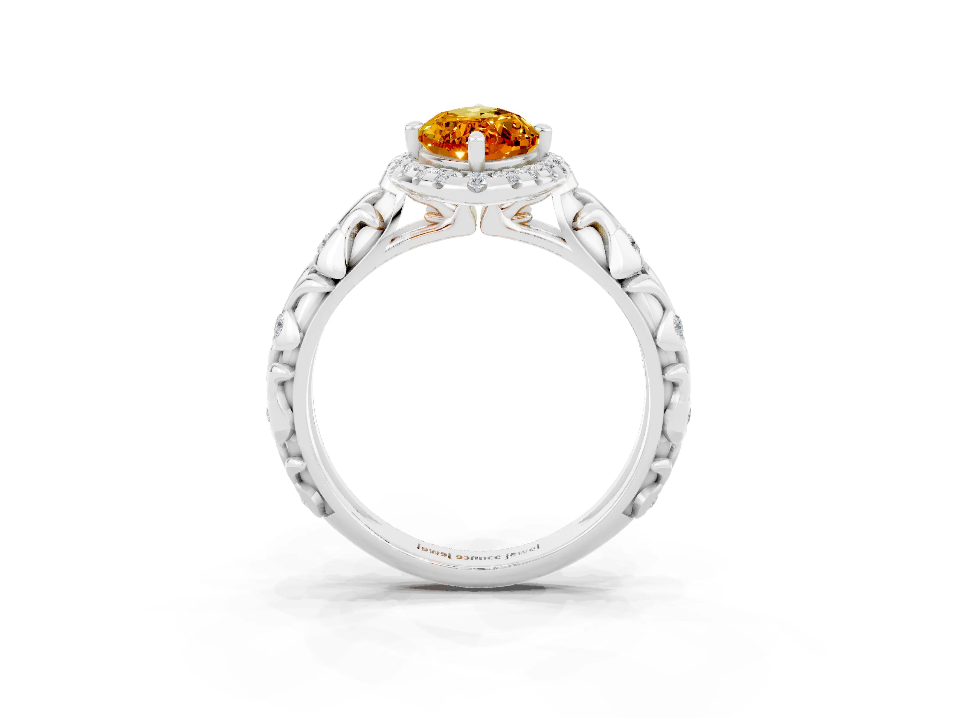 White gold Marquise Cut Halo Diamond Solitaire with Filigree Band and Four-Prong Setting_3