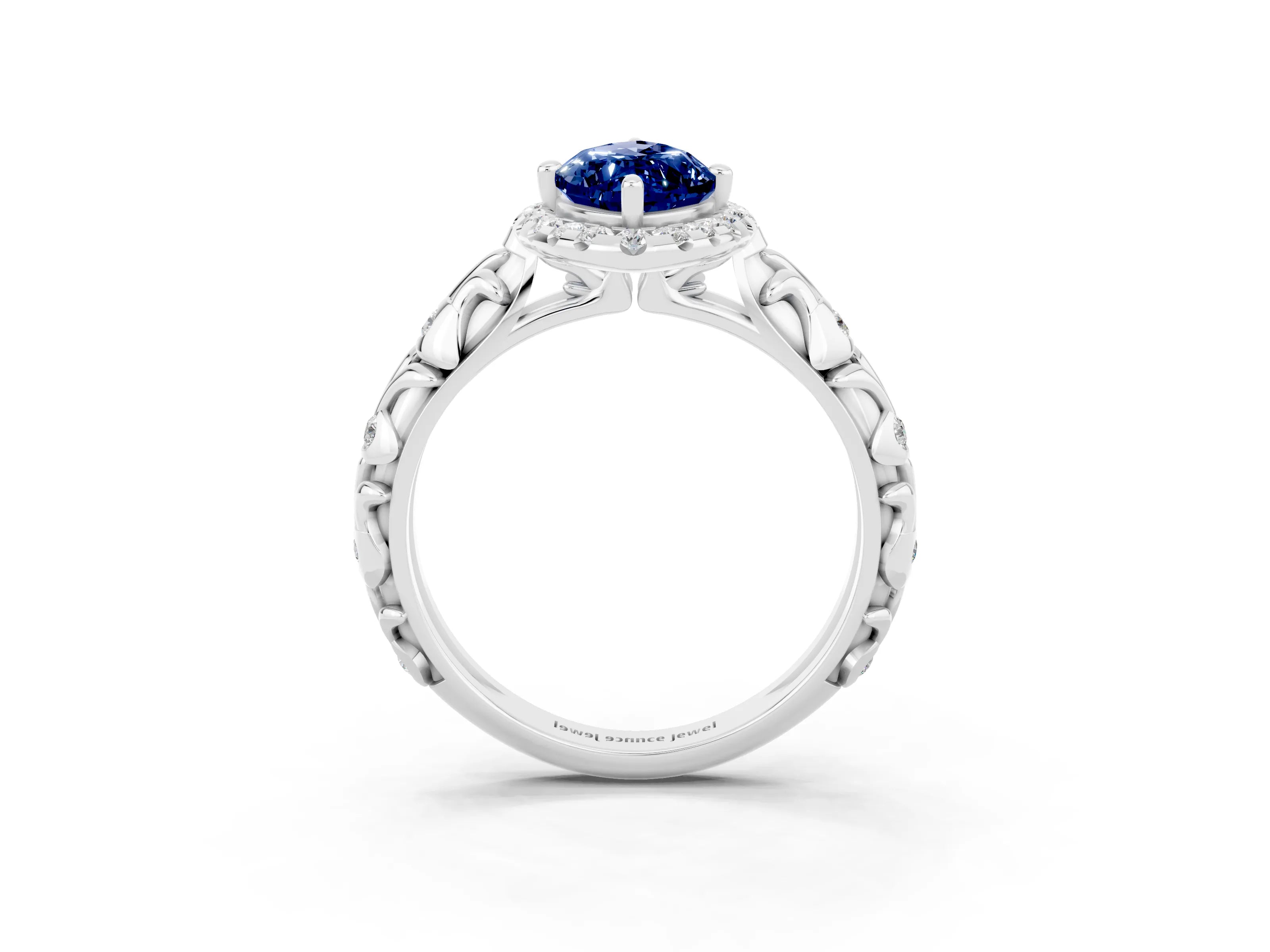 White gold Marquise Cut Halo Diamond Solitaire with Filigree Band and Four-Prong Setting_3