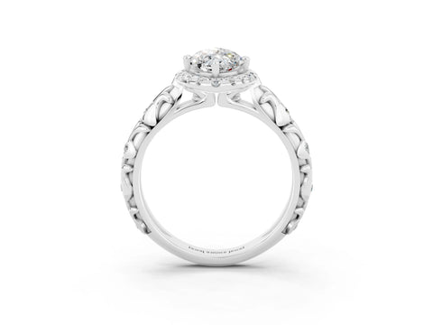 White gold Marquise Cut Halo Diamond Solitaire with Filigree Band and Four-Prong Setting_3