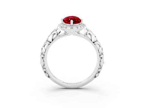 White gold Marquise Cut Halo Diamond Solitaire with Filigree Band and Four-Prong Setting_3