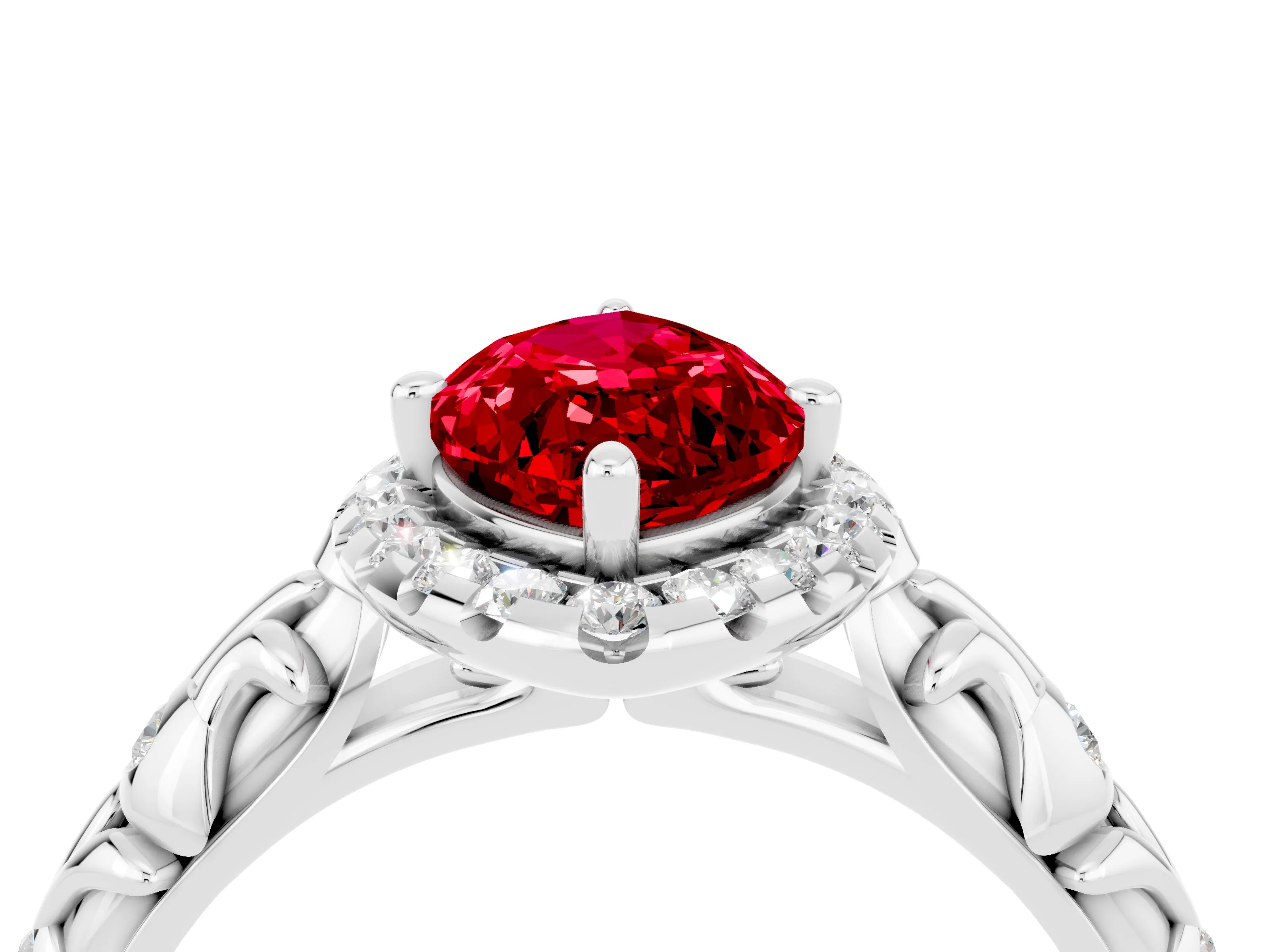 White gold Marquise Cut Halo Diamond Solitaire with Filigree Band and Four-Prong Setting_4