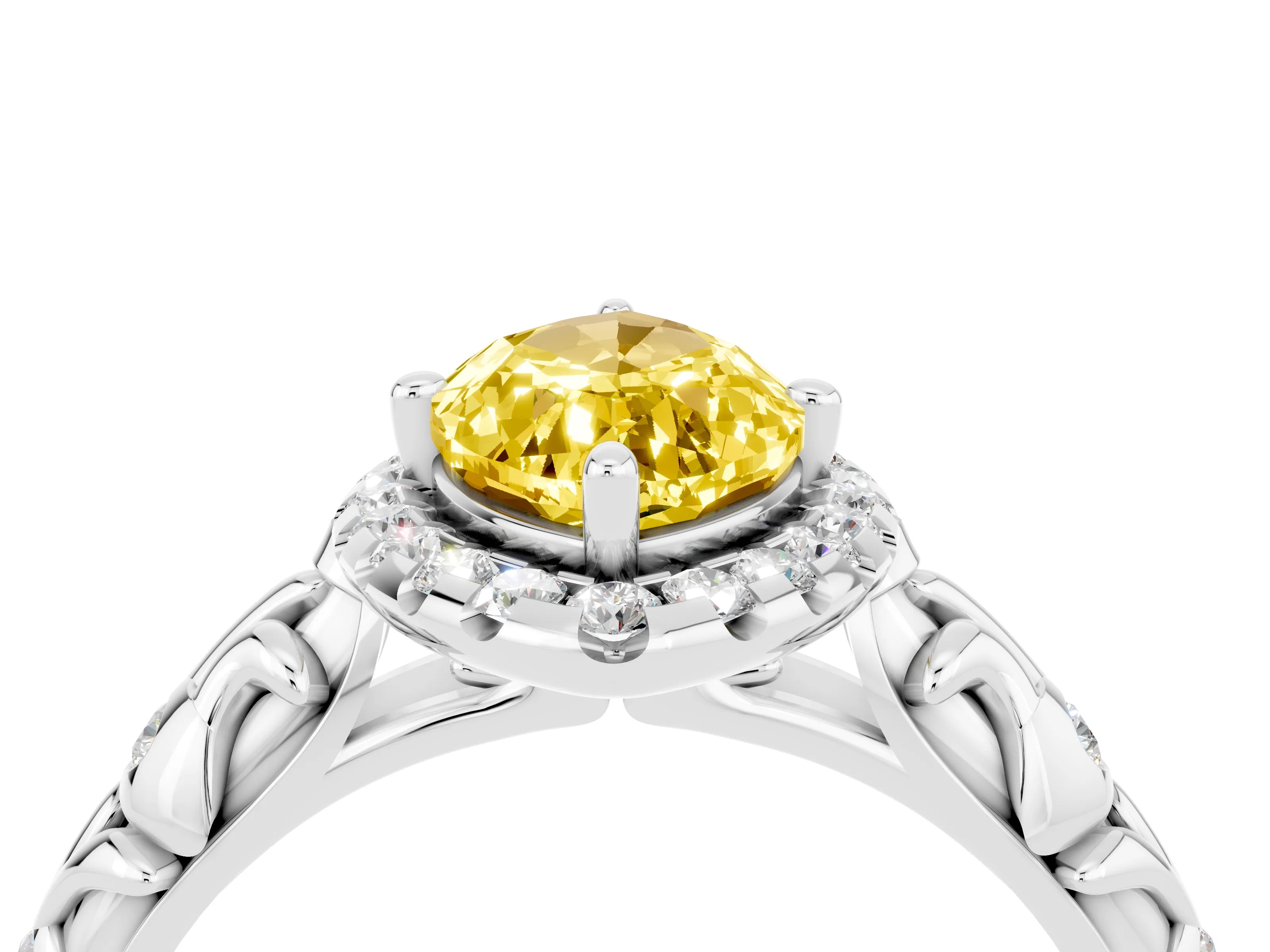 White gold Marquise Cut Halo Diamond Solitaire with Filigree Band and Four-Prong Setting_4