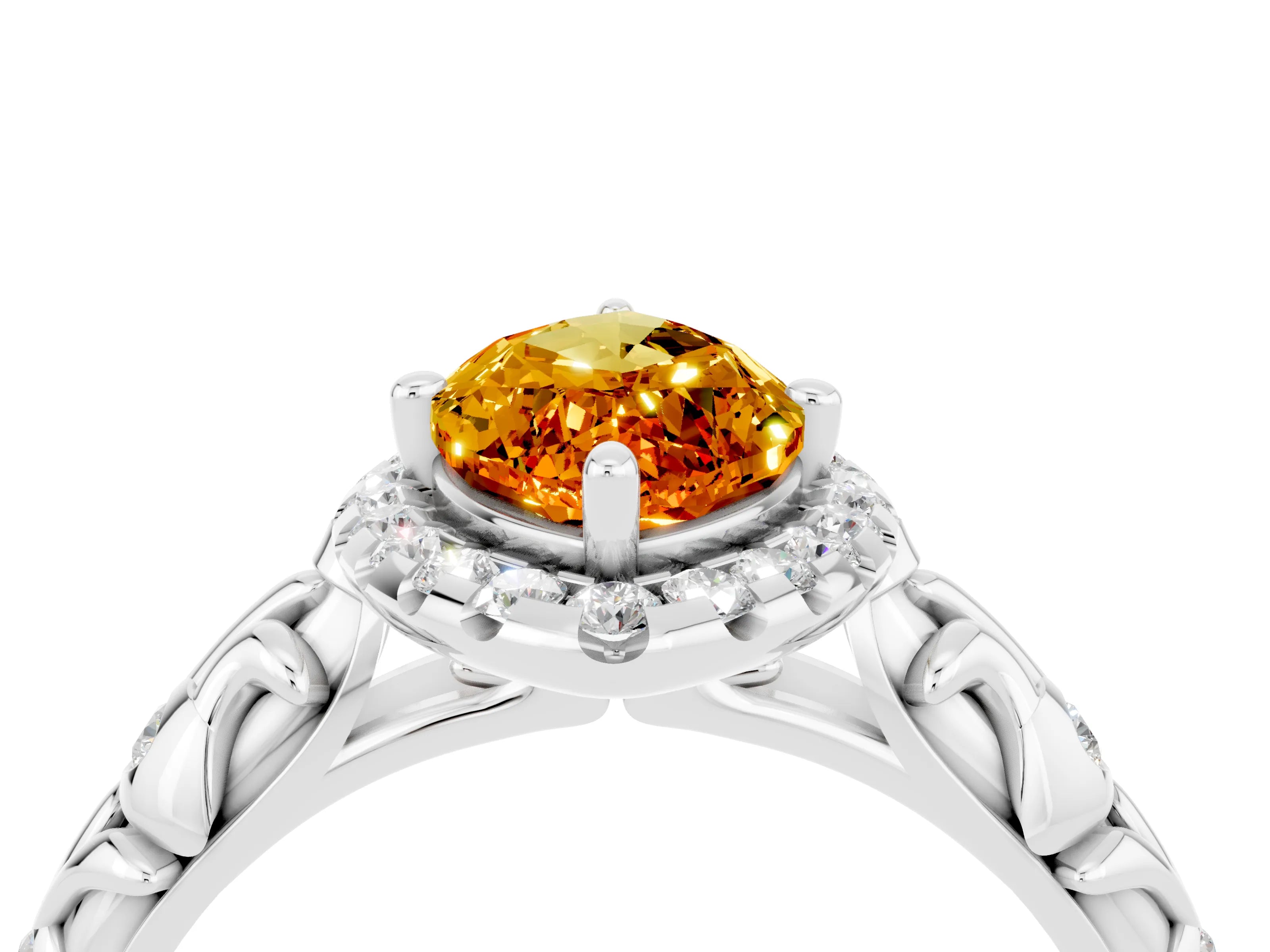 White gold Marquise Cut Halo Diamond Solitaire with Filigree Band and Four-Prong Setting_4