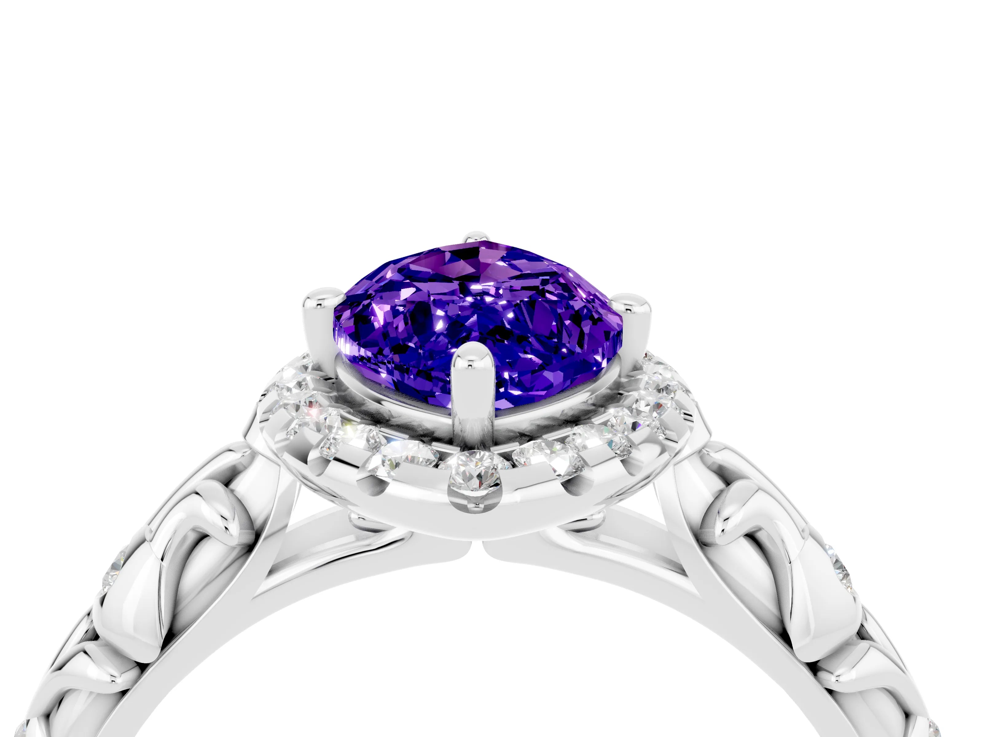 White gold Marquise Cut Halo Diamond Solitaire with Filigree Band and Four-Prong Setting_4