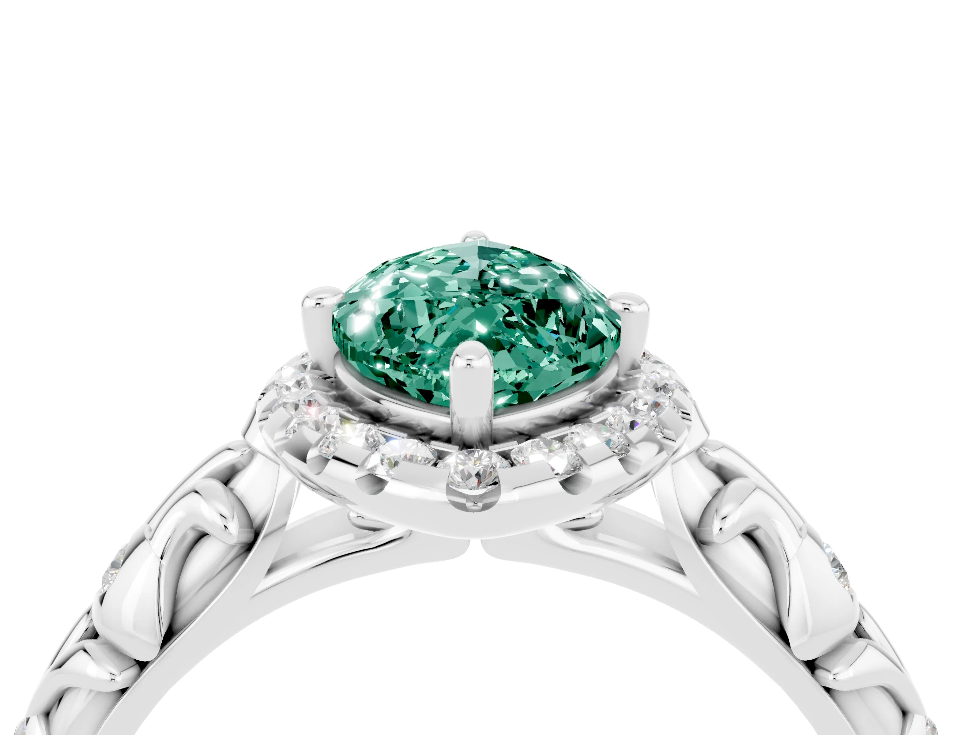 White gold Marquise Cut Halo Diamond Solitaire with Filigree Band and Four-Prong Setting_4