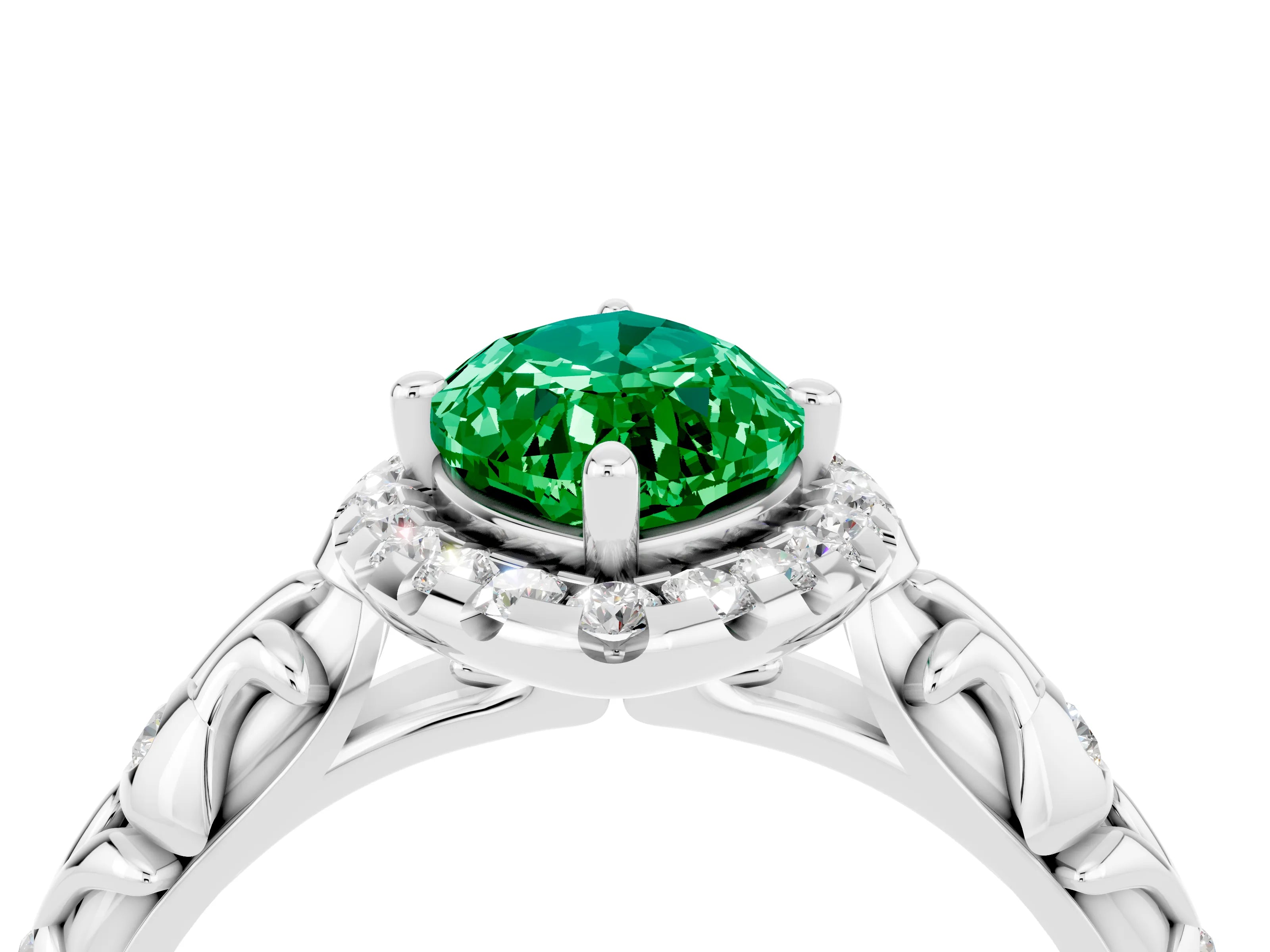 White gold Marquise Cut Halo Diamond Solitaire with Filigree Band and Four-Prong Setting_4