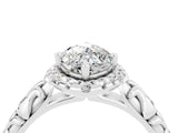 White gold Marquise Cut Halo Diamond Solitaire with Filigree Band and Four-Prong Setting_4