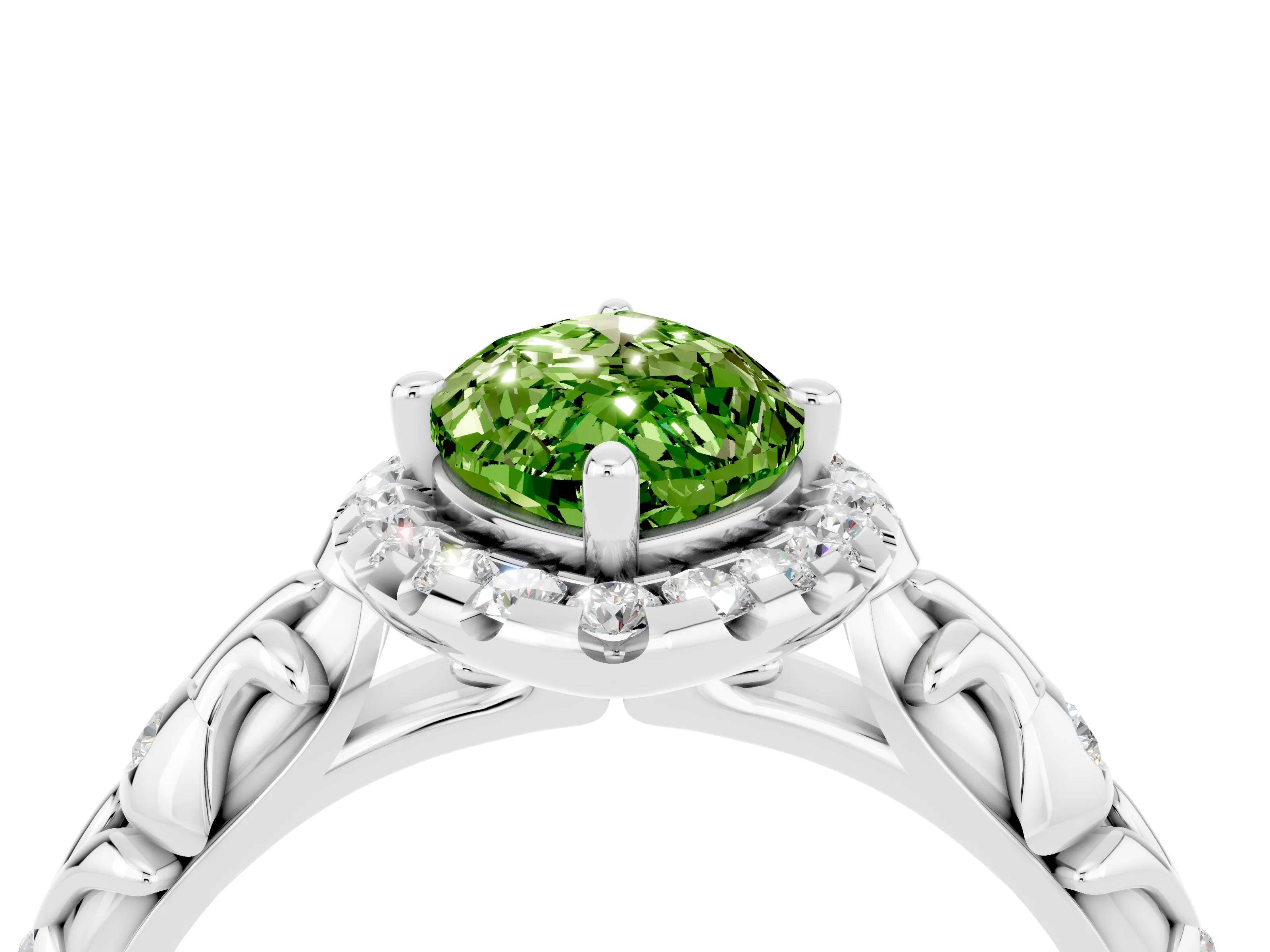 White gold Marquise Cut Halo Diamond Solitaire with Filigree Band and Four-Prong Setting_4